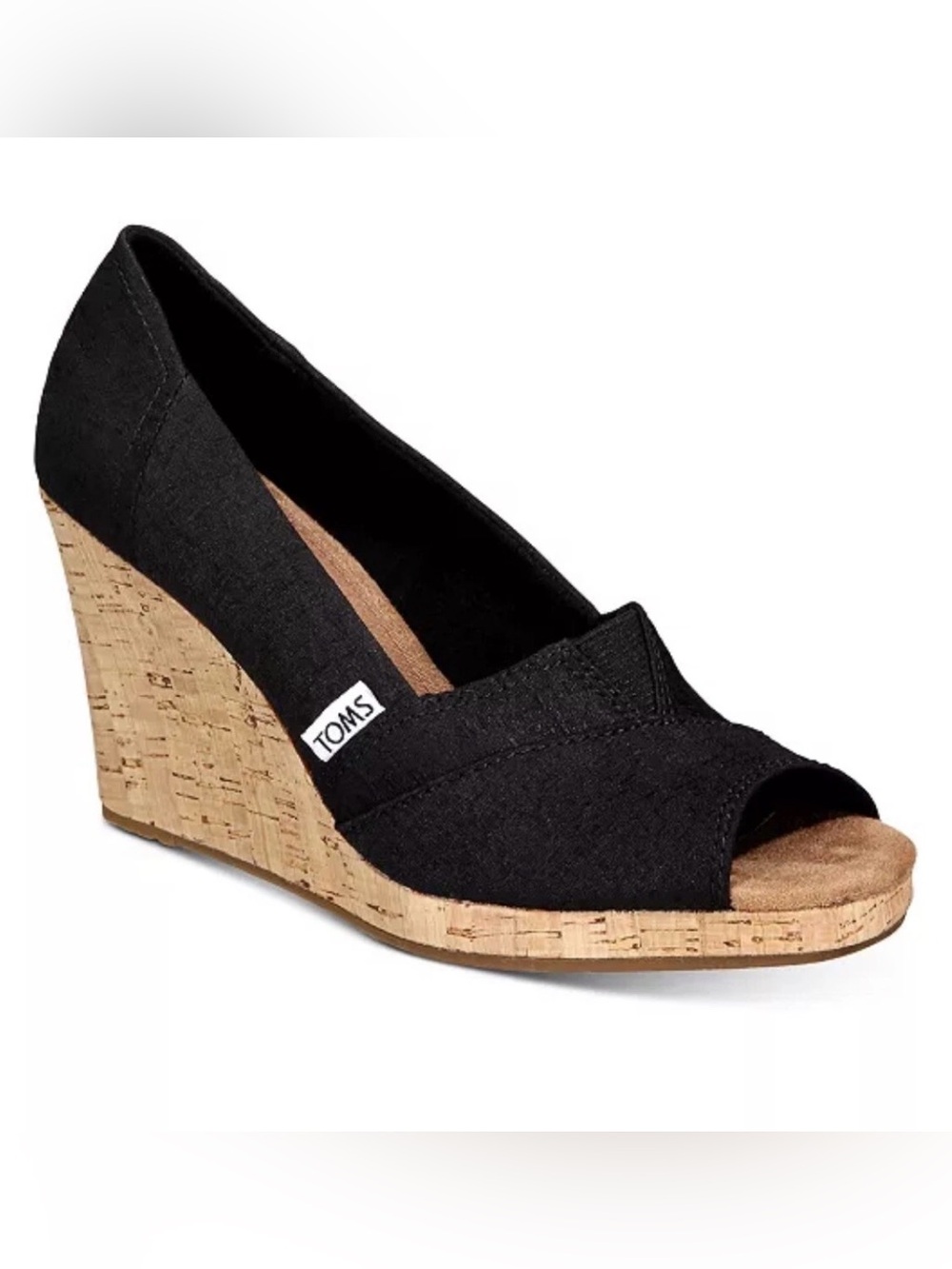 Toms Women's Classic Cork Wedge Black Sandal Espadrille Size 9 Like New